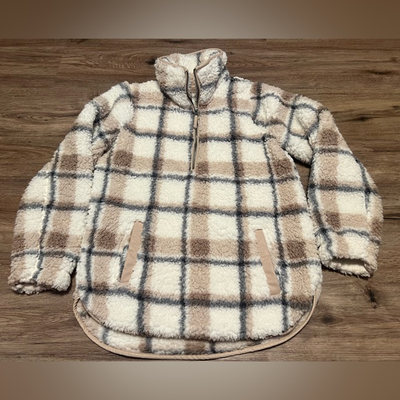 Abercrombie & Fitch Soft A&F AF Collection Quarter Zip Plaid Sherpa Pullover M - Picture 1 of 6